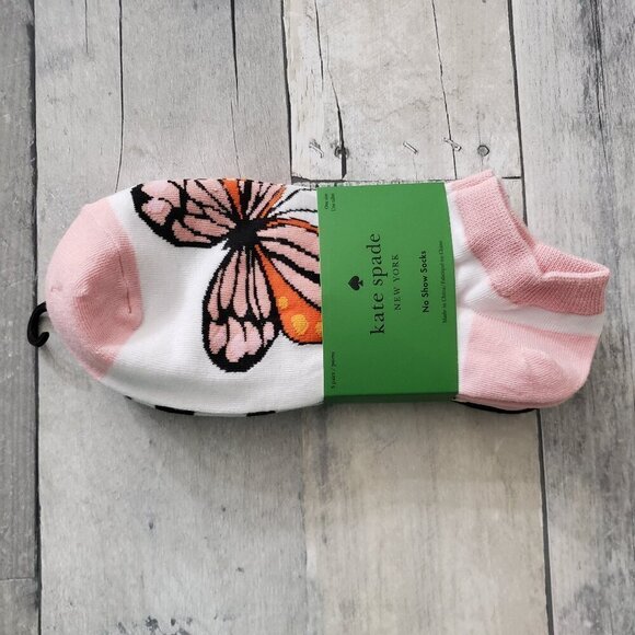 NWT - 3 Pair of Kate Spade Butterfly and Polka Dot No Show Socks - One Size - Picture 1 of 3